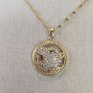 18k Gold Plated Stainless Steel Simulated Diamond  Jaguar Pendant and Chain
